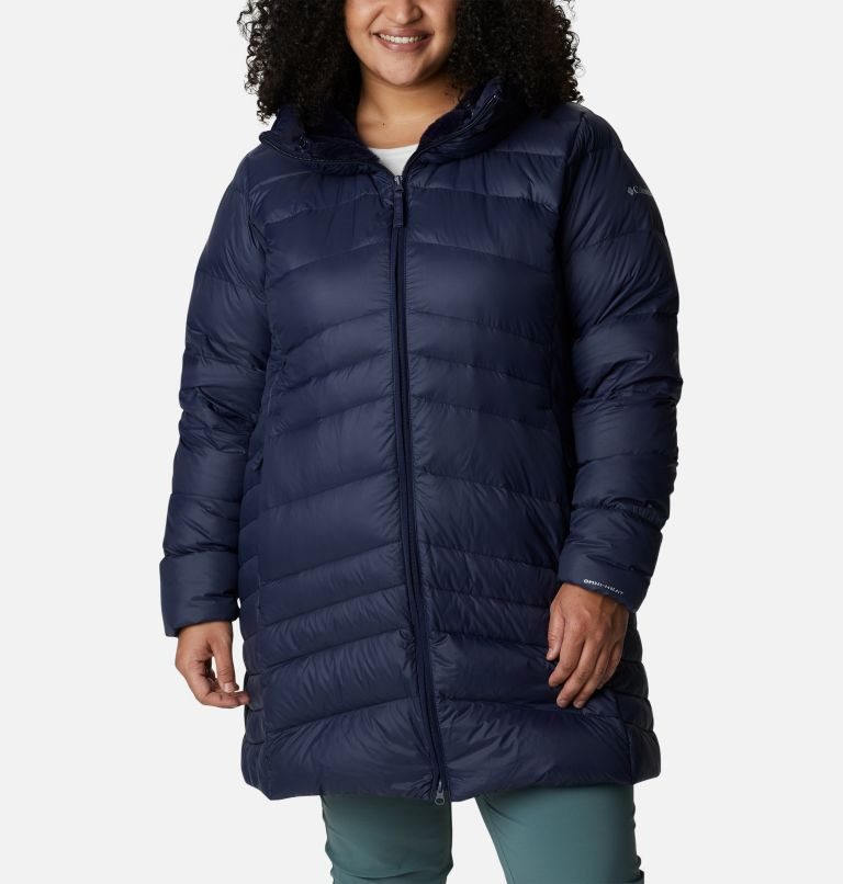 Women\'s Columbia Autumn Park Hooded Mid Down Jackets Navy | Plus Size CA-PAL06